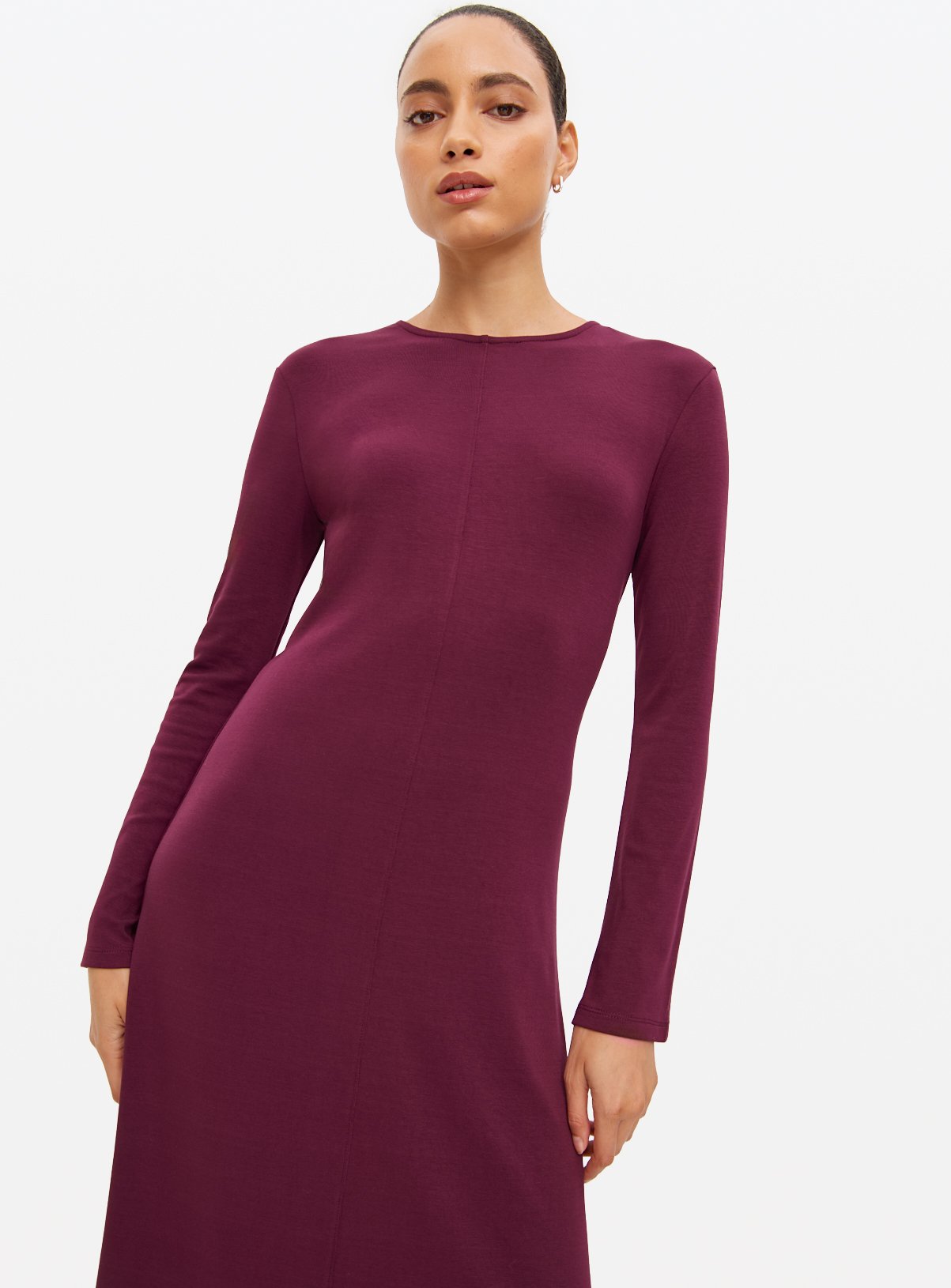 Dark Red Stitch Detail Long Sleeve Midaxi Dress 12 - Image 2 thumbnail